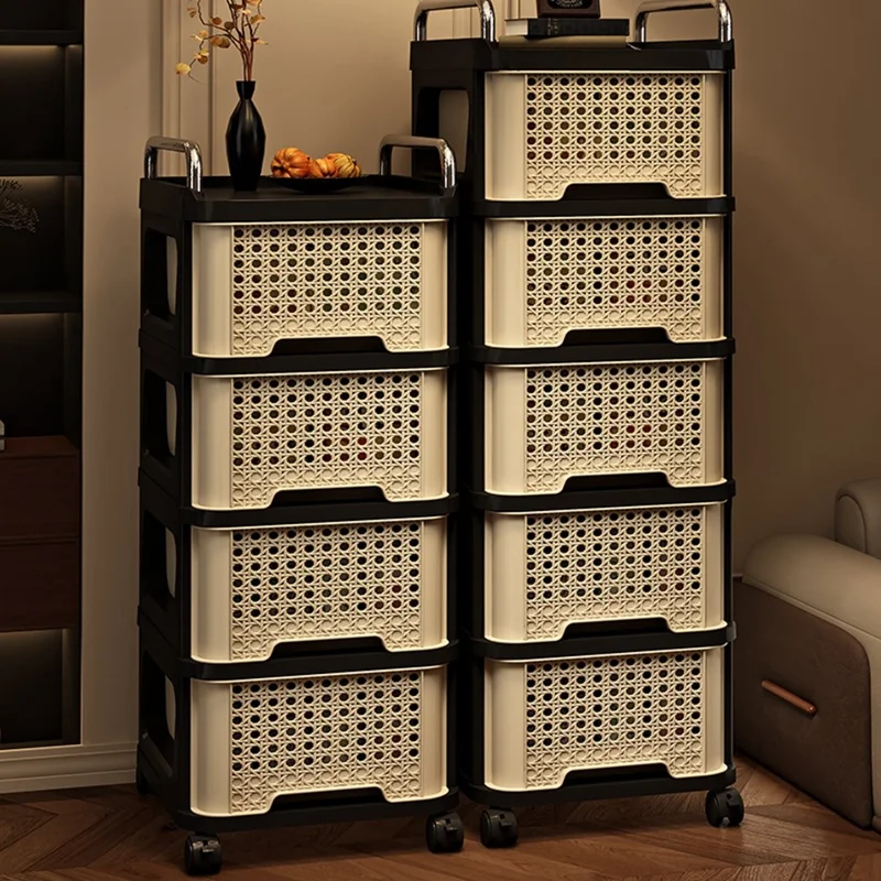 Chariot vintage à 4 niveaux 9060 avec tiroir, unité de rangement mobile multifonctionnelle pour le salon et la chambre à coucher