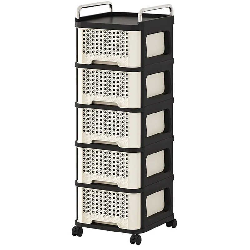 9060 5-Tier Vintage Rolling Cart with Drawer Multi-Purpose Mobile Shelving Unit for Living Room Bedroom