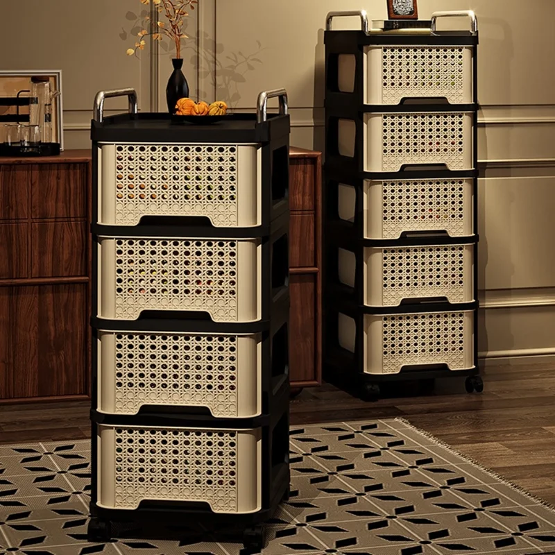 9060 5-Tier Vintage Rolling Cart with Drawer Multi-Purpose Mobile Shelving Unit for Living Room Bedroom