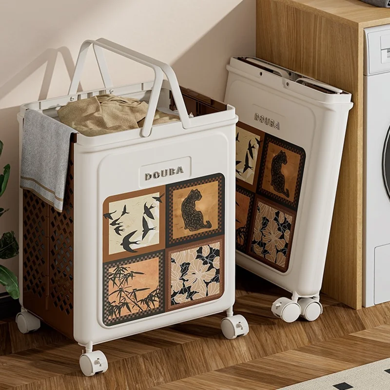 Cesta de Armazenamento de Roupas Vintage 3064 para Varanda Banheiro Cesto de Roupa Dobrável de Plástico