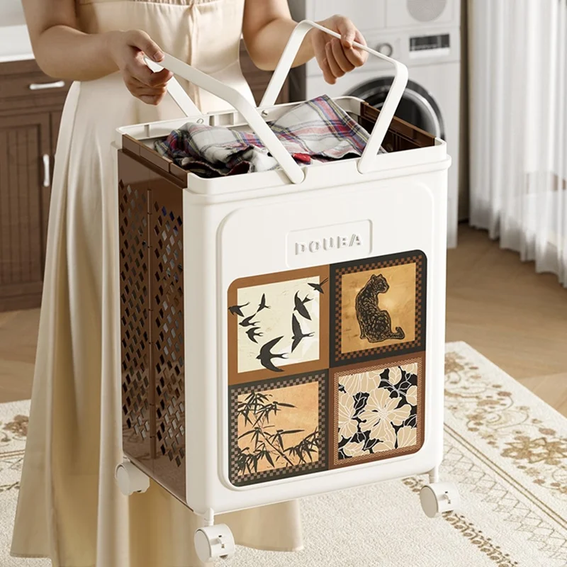 Cesta de Armazenamento de Roupas Vintage 3064 para Varanda Banheiro Cesto de Roupa Dobrável de Plástico