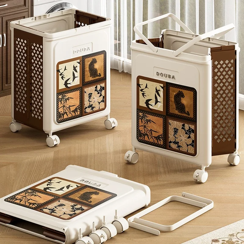 Cesta de Armazenamento de Roupas Vintage 3064 para Varanda Banheiro Cesto de Roupa Dobrável de Plástico