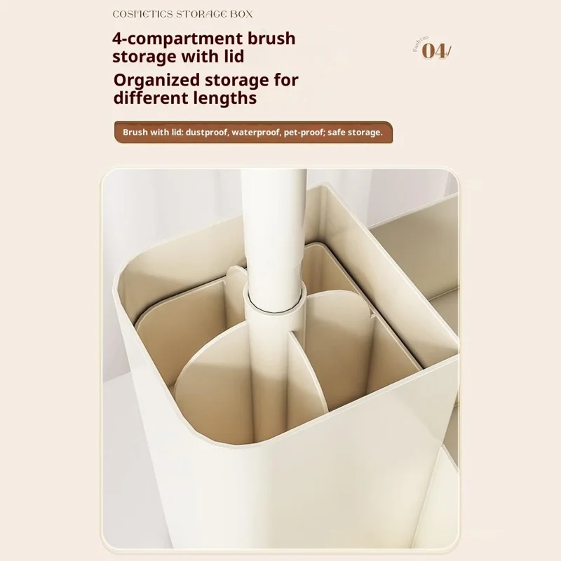 9056 Makeup Organizer Adjustable Brush Holder Multi-Functional Storage Rack with Transparent Drawers - Light Yellow