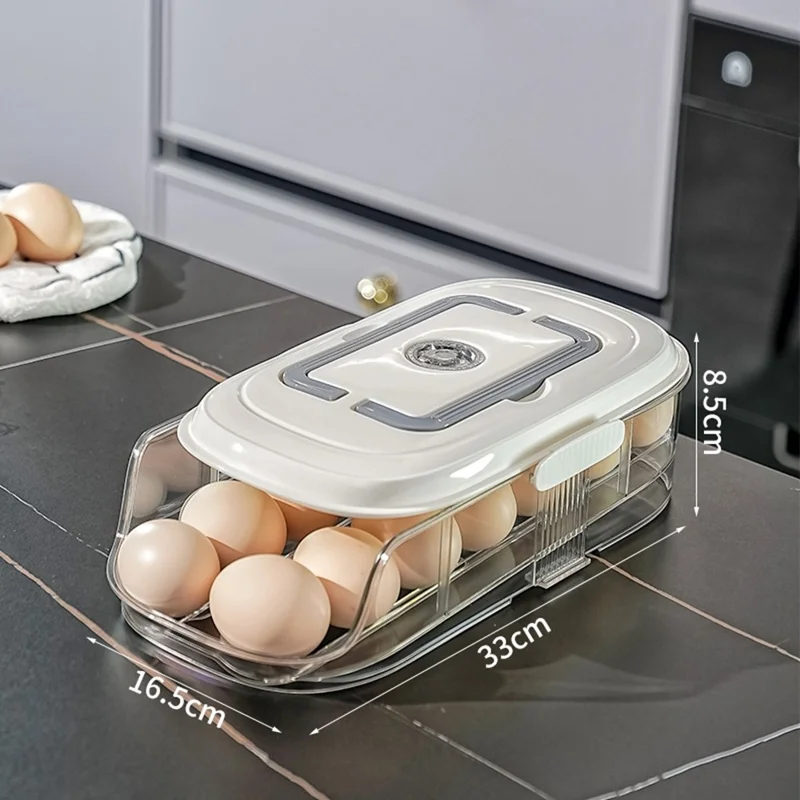 9057 Dual Row Single Layer Egg Storage Container for Refrigerator Clear Stackable Eggs Organizer Box with Handle