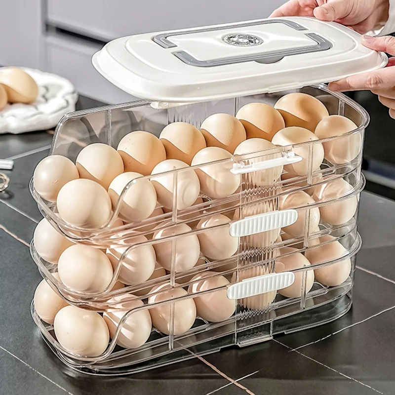 9057 Dual Row Single Layer Egg Storage Container for Refrigerator Clear Stackable Eggs Organizer Box with Handle