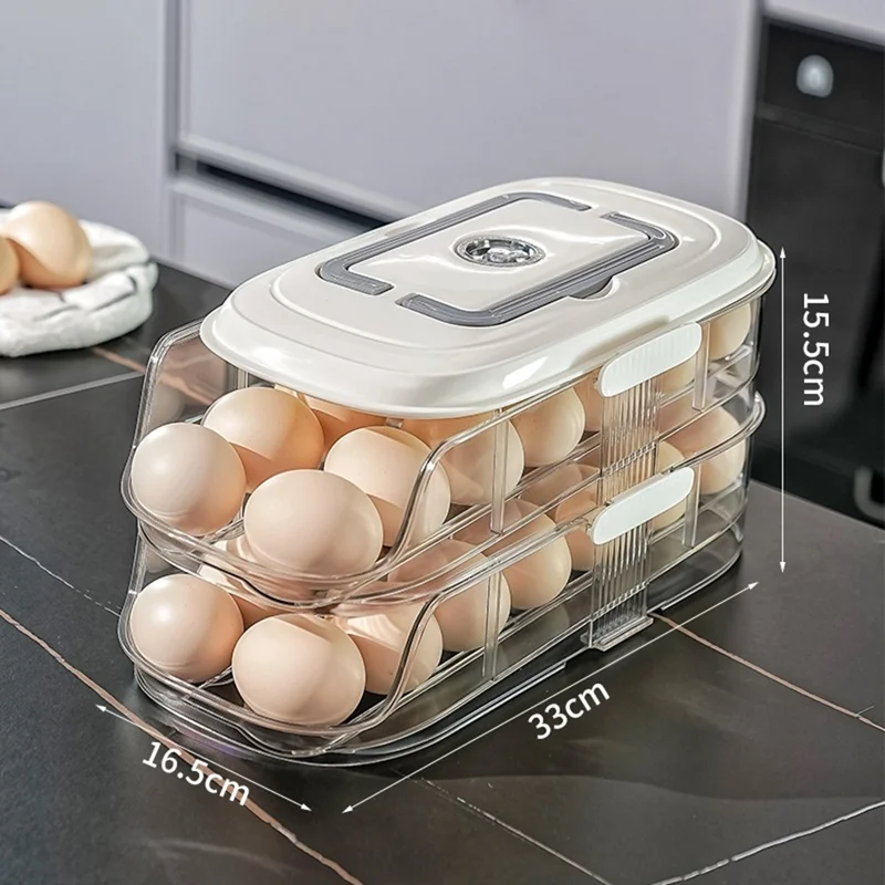 9057 Dual Row Dual Layer Egg Storage Container for Refrigerator Clear Stackable Eggs Organizer Box with Handle