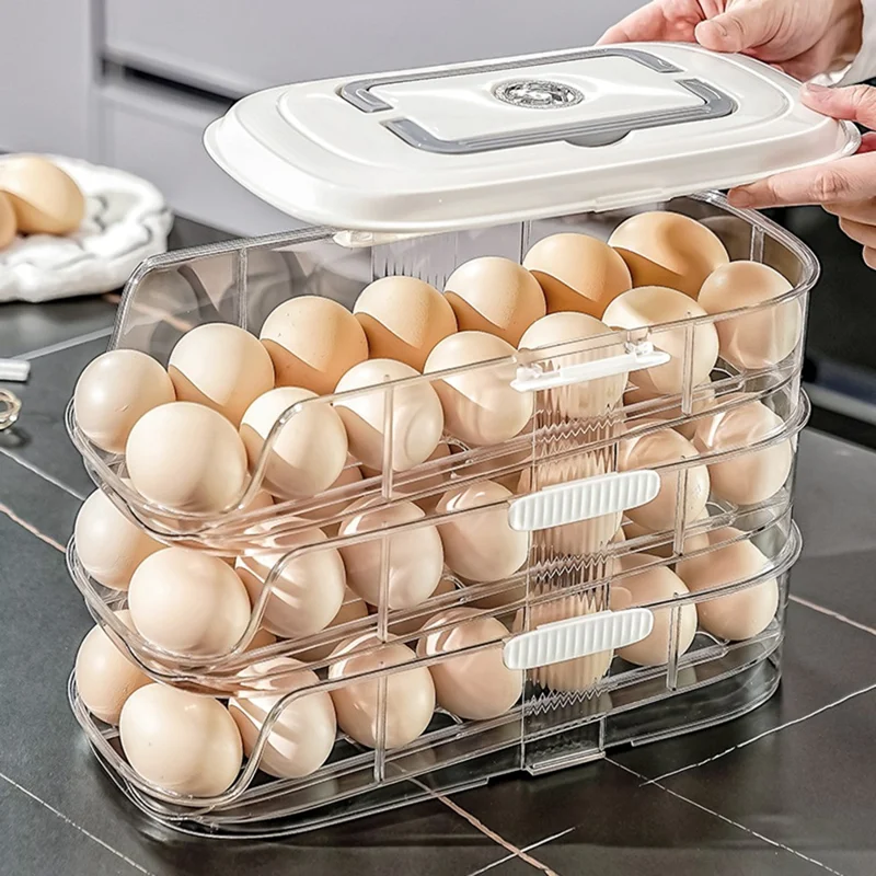 9057 Dual Row Dual Layer Egg Storage Container for Refrigerator Clear Stackable Eggs Organizer Box with Handle