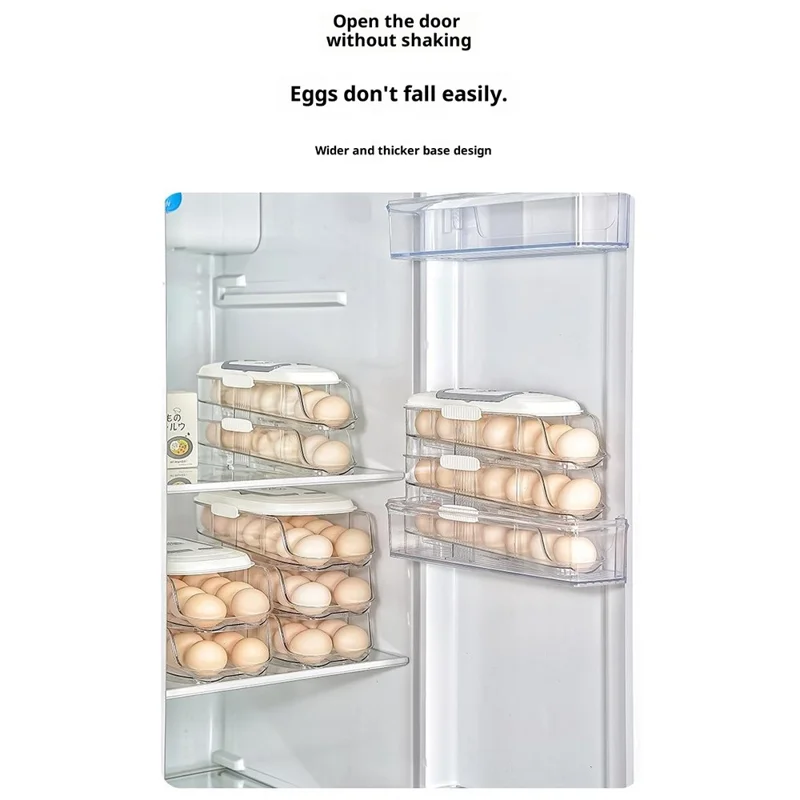 9057 Dual Row Dual Layer Egg Storage Container for Refrigerator Clear Stackable Eggs Organizer Box with Handle