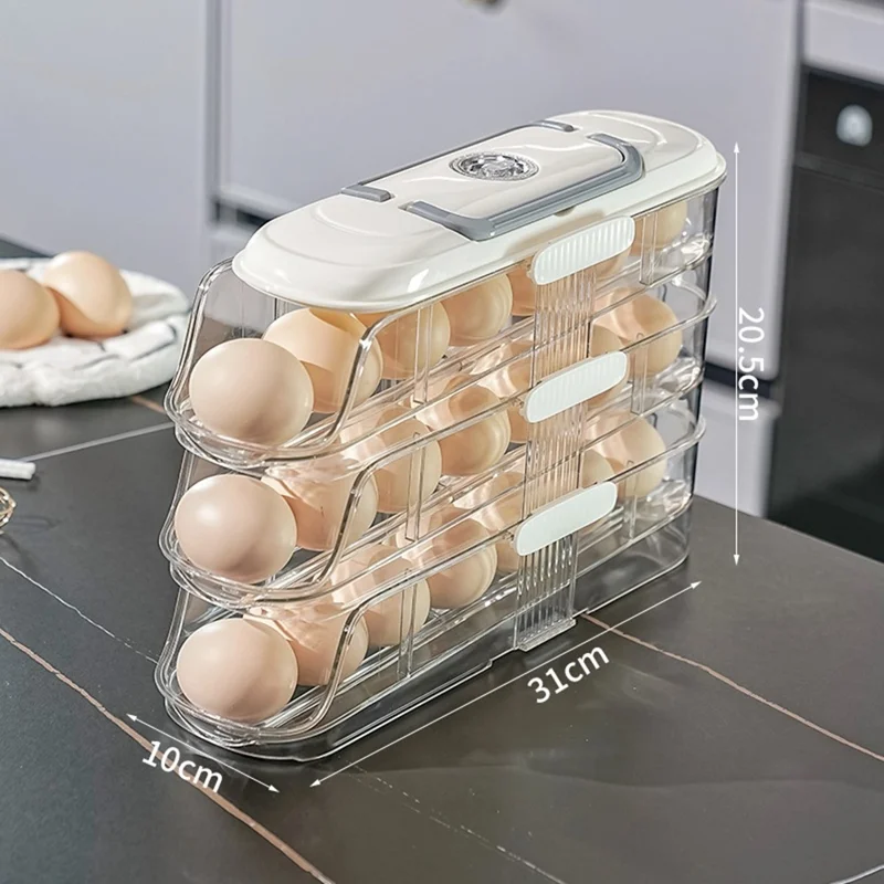 9057 Single Row 3 Layers Egg Storage Container for Refrigerator Clear Stackable Eggs Organizer Box with Handle