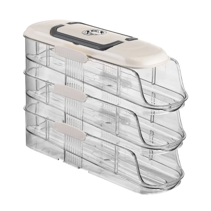 9057 Single Row 3 Layers Egg Storage Container for Refrigerator Clear Stackable Eggs Organizer Box with Handle