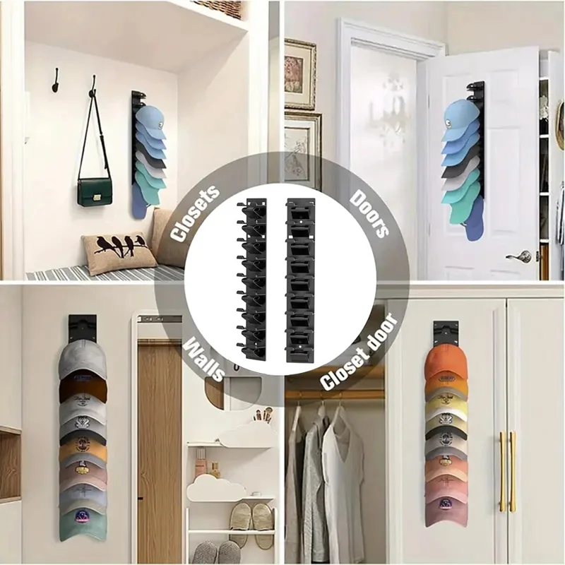 2 Pack Hat Organizer Wall Mounted Baseball Cap Rack Upgraded Vertical Storage Holder Space Saving Display