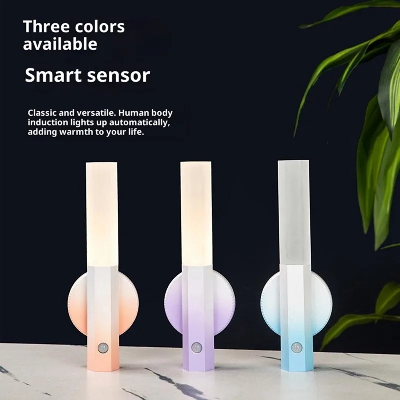 LED-Bewegungsmelder-Nachtlicht, wiederaufladbar, Wandleuchte, magnetisch, stufenlos dimmbar für Flur / Schlafzimmer / Badezimmer - Farbverlauf Lila