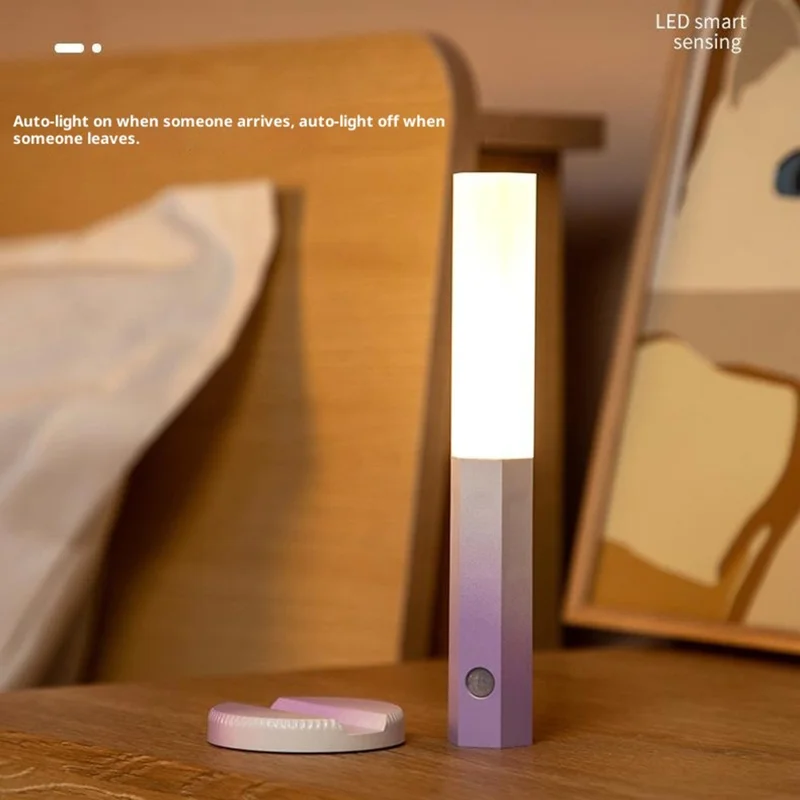 LED-Bewegungsmelder-Nachtlicht, wiederaufladbar, Wandleuchte, magnetisch, stufenlos dimmbar für Flur / Schlafzimmer / Badezimmer - Farbverlauf Lila