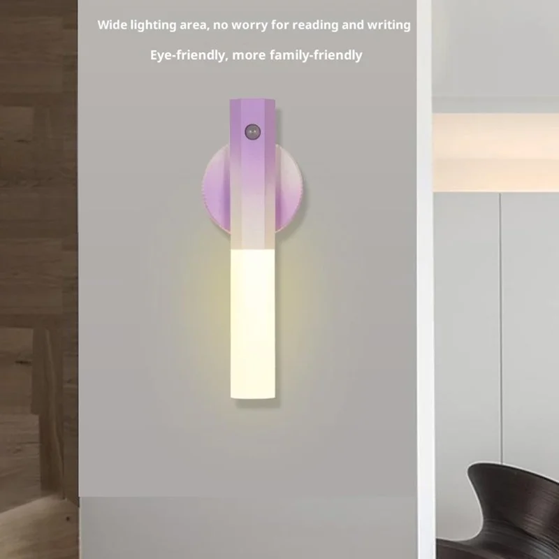 LED-Bewegungsmelder-Nachtlicht, wiederaufladbar, Wandleuchte, magnetisch, stufenlos dimmbar für Flur / Schlafzimmer / Badezimmer - Farbverlauf Lila
