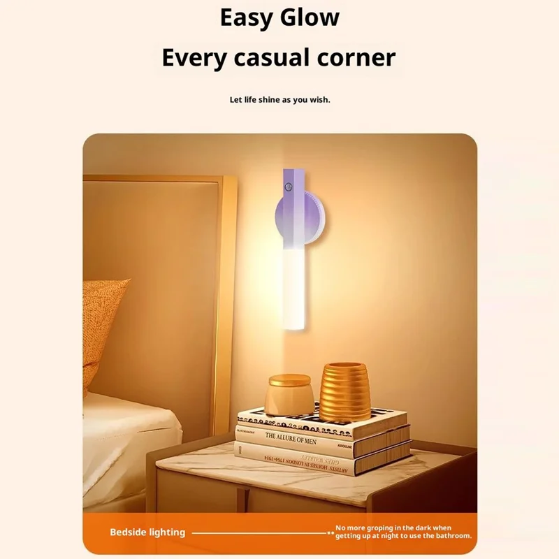 LED-Bewegungsmelder-Nachtlicht, wiederaufladbar, Wandleuchte, magnetisch, stufenlos dimmbar für Flur / Schlafzimmer / Badezimmer - Farbverlauf Lila