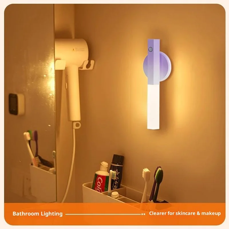 LED-Bewegungsmelder-Nachtlicht, wiederaufladbar, Wandleuchte, magnetisch, stufenlos dimmbar für Flur / Schlafzimmer / Badezimmer - Farbverlauf Lila
