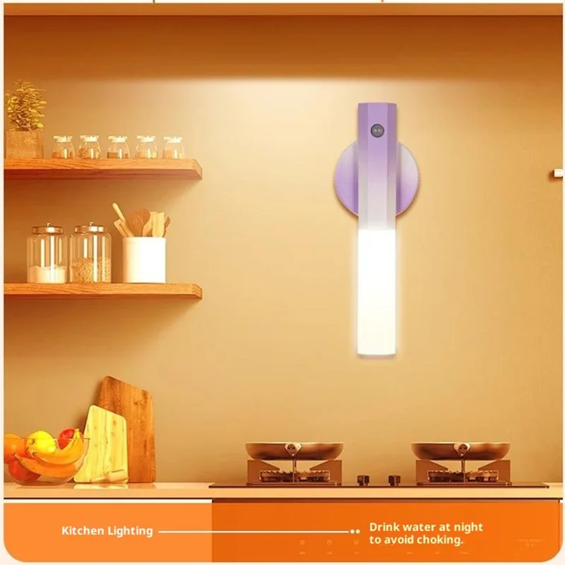 LED-Bewegungsmelder-Nachtlicht, wiederaufladbar, Wandleuchte, magnetisch, stufenlos dimmbar für Flur / Schlafzimmer / Badezimmer - Farbverlauf Lila