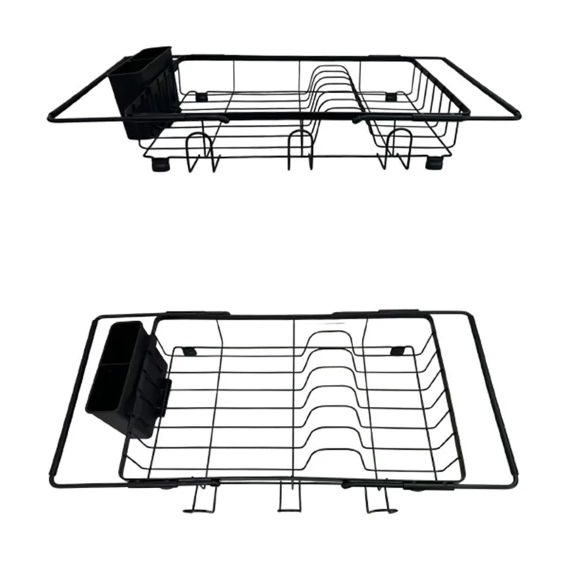 Expandable Stainless Steel Dish Drying Rack Large Capacity Utensil Holder Space Saving Draining Tray - Black