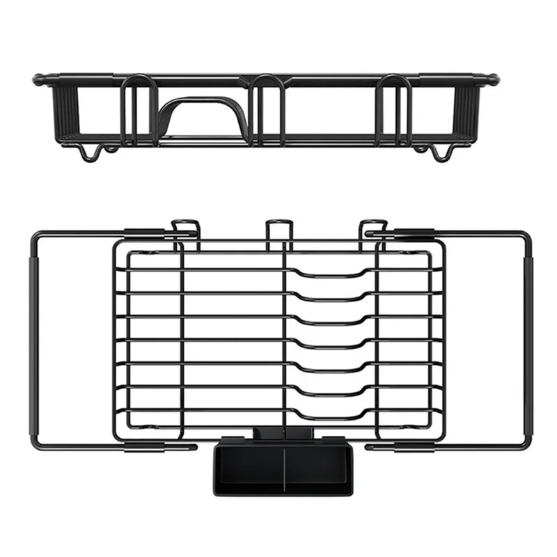 Expandable Stainless Steel Dish Drying Rack Large Capacity Utensil Holder Space Saving Draining Tray - Black