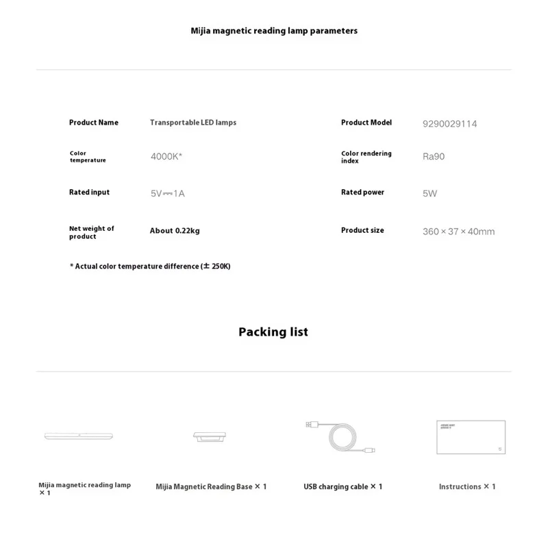 XIAOMI MIJIA Magnetyczna Lampa Czytelnicza 4000K Ra90 Wysoki CRI 170lm Ochrona Przed Promieniowaniem Niebieskim Ochrona Oczu Lampa Studencka
