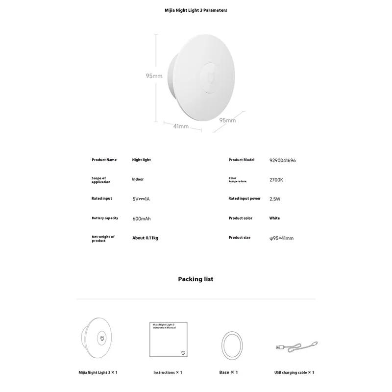 XIAOMI MIJIA Natlampe med vid vinkelsensor 2700K varm hvid lampe med magnetisk fod