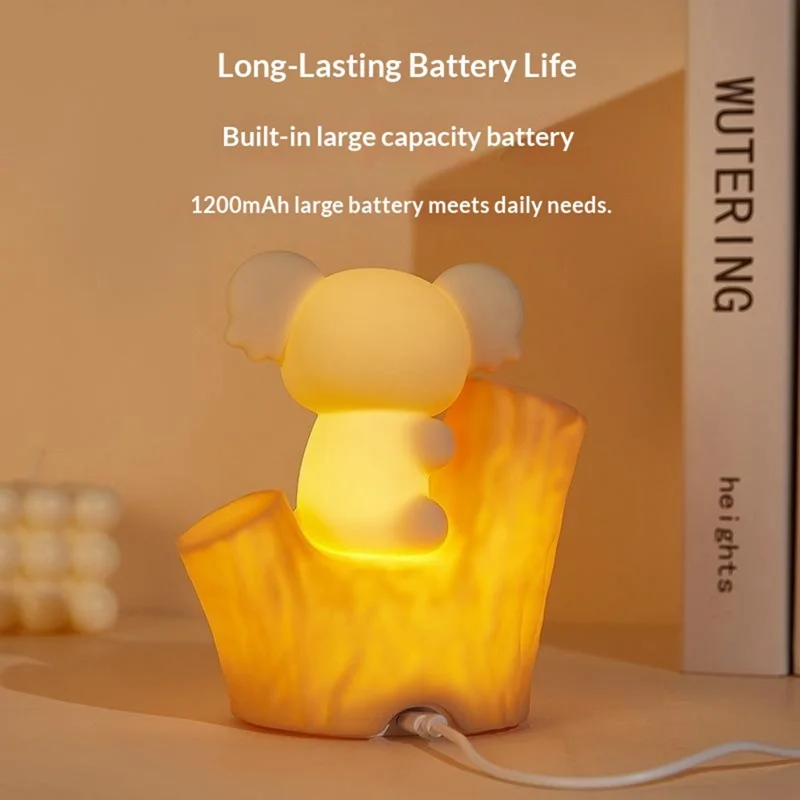 820 7-Color Gradient Koala Tap-Activated Control Light 2-Level Dimming Timer Cartoon Silicone Night Lamp Charging Remote Control