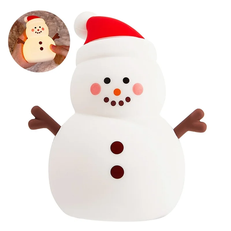 821 Snowman Silicone Tap-Activated Control Light 3-Level Brightness Control Christmas Night Lamp Rechargeable