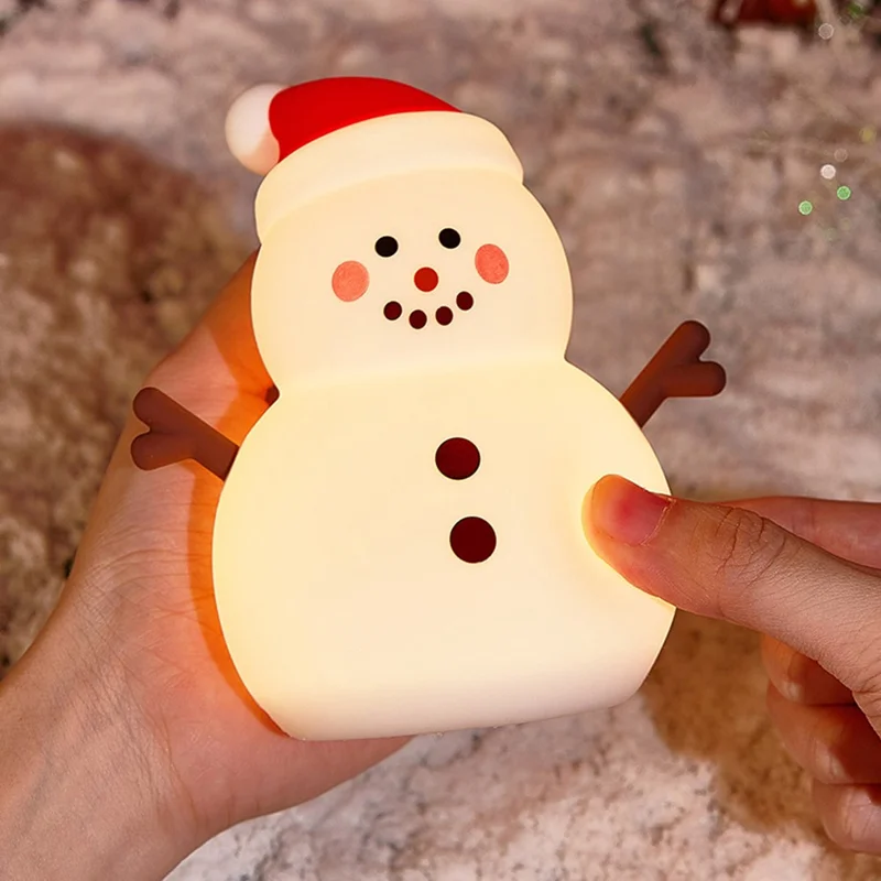 821 Snowman Silicone Tap-Activated Control Light 3-Level Brightness Control Christmas Night Lamp Rechargeable