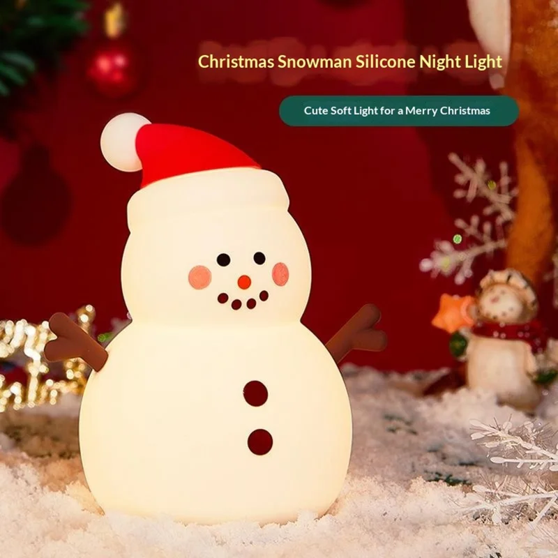 821 Snowman Silicone Tap-Activated Control Light 3-Level Brightness Control Christmas Night Lamp Rechargeable