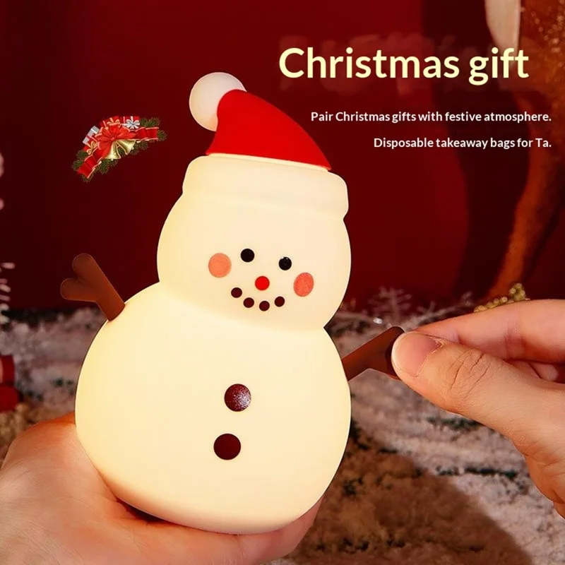 821 Snowman Silicone Tap-Activated Control Light 3-Level Brightness Control Christmas Night Lamp Rechargeable