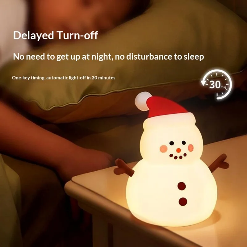 821 Snowman Silicone Tap-Activated Control Light 3-Level Brightness Control Christmas Night Lamp Rechargeable