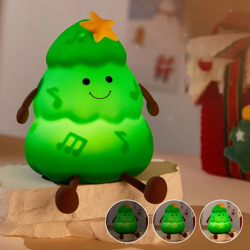 822 Christmas Tree 3-Level Dimming Timer Silicone Night Light Touch-Sensitive Control Phone Stand Pat Lamp - Green