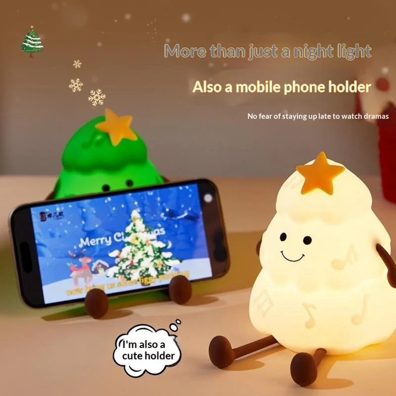 822 Christmas Tree 3-Level Dimming Timer Silicone Night Light Touch-Sensitive Control Phone Stand Pat Lamp - Green
