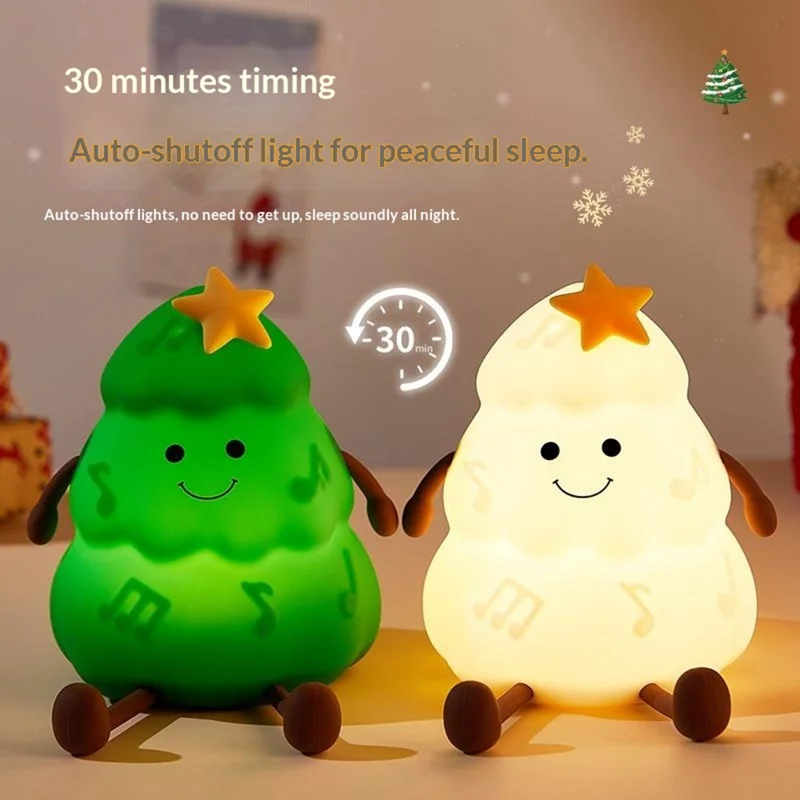 822 Christmas Tree 3-Level Dimming Timer Silicone Night Light Touch-Sensitive Control Phone Stand Pat Lamp - Green