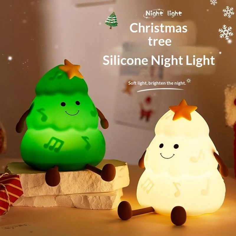 822 Christmas Tree 3-Level Dimming Timer Silicone Night Light Touch-Sensitive Control Phone Stand Pat Lamp - Green
