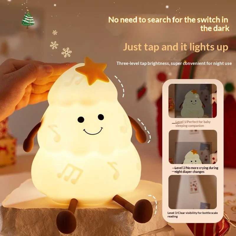 822 Christmas Tree 3-Level Dimming Timer Silicone Night Light Touch-Sensitive Control Phone Stand Pat Lamp - Green