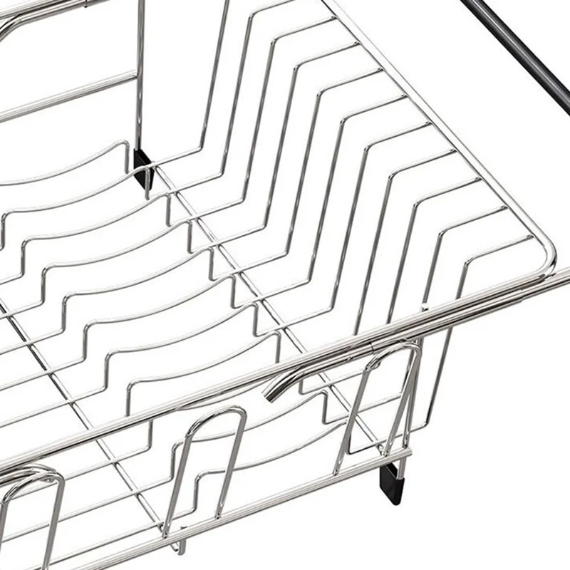 Expandable Sink Dish Drainer Rack with 4 Cup Holder Utensil Organizer Kitchen Countertop Bowl Plate Storage Shelf - Black