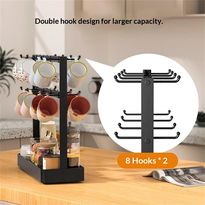 Présentoir à tasses 16 crochets en fer, support de rangement pour tasses à café pour comptoir