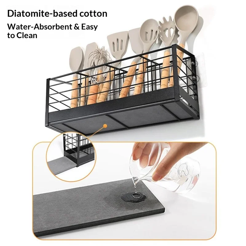 Porte-ustensiles de cuisine 4 compartiments Organiseur de comptoir Support mural pour égouttoir à couverts Porte-rangement