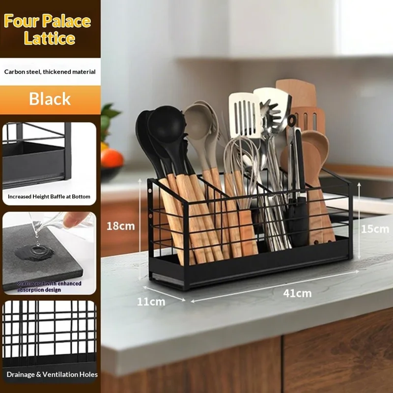 Porte-ustensiles de cuisine 4 compartiments Organiseur de comptoir Support mural pour égouttoir à couverts Porte-rangement