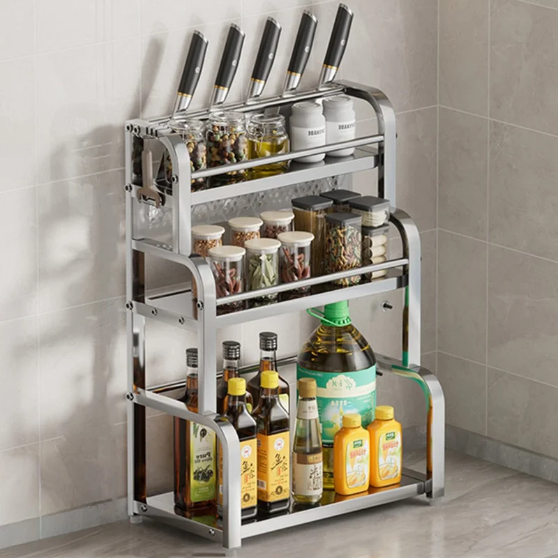 40 cm 3-lagiger Edelstahl Küchen-Arbeitsplatten Gewürzregal Messerhalter mit abnehmbaren Haken - Helle Farbe