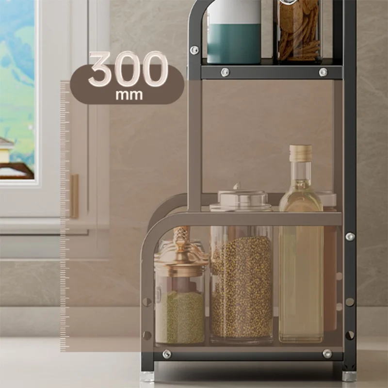 40cm 3 Layer Carbon Steel Kitchen Spice Storage Rack Countertop Organizer with Removable Hooks Knife Holder