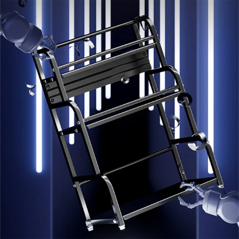 40cm 3 Layer Carbon Steel Kitchen Spice Storage Rack Countertop Organizer with Removable Hooks Knife Holder