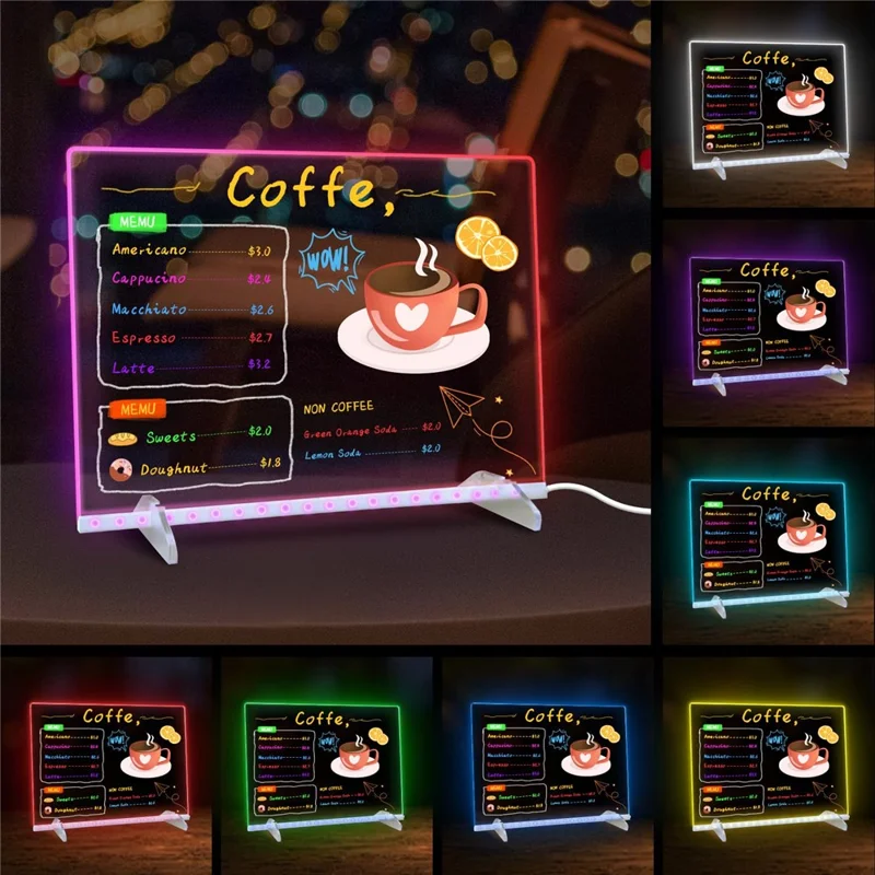 Placa de Desenho DIY com Luz RGB 30 x 20 cm para Crianças com Controlo por Botão, Quadro de Escrita em Acrílico Apagável, Presente