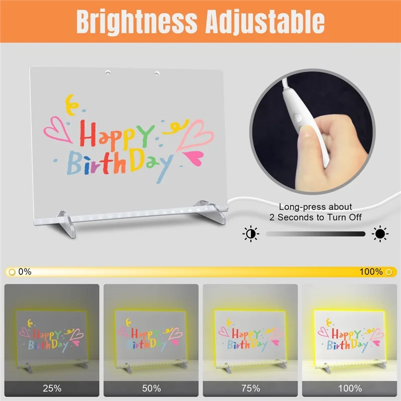 Placa de Desenho DIY com Luz RGB de 35 x 25 cm para Crianças com Controlo por Botão, Quadro de Escrita em Acrílico Apagável, Presente