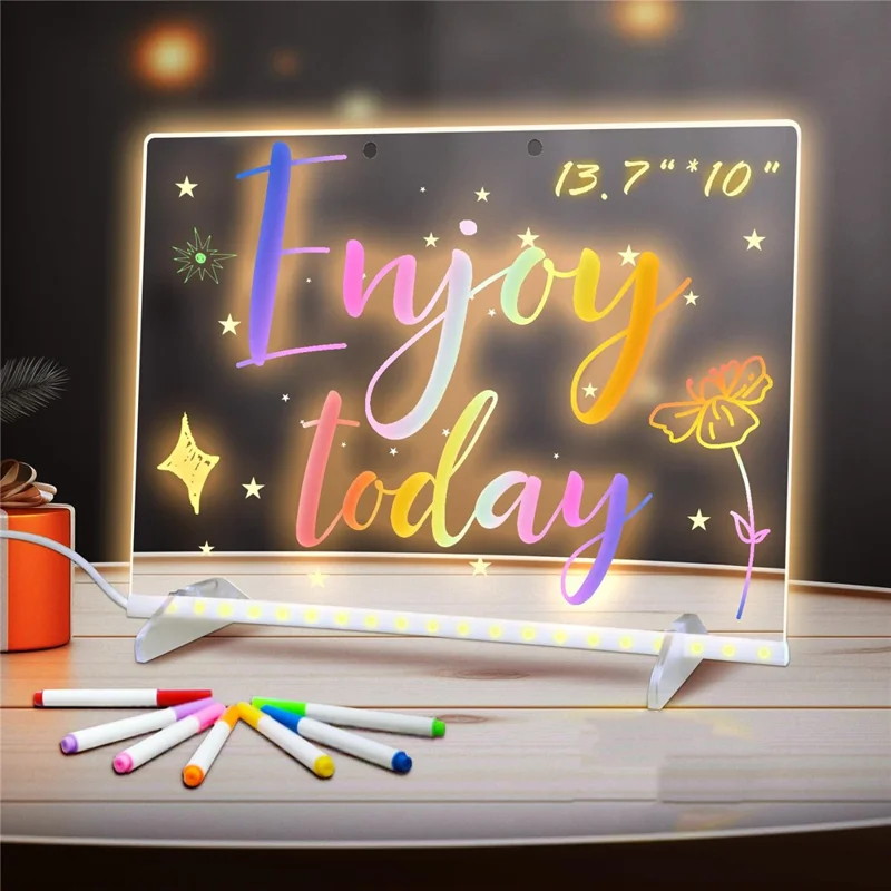 Placa de Desenho DIY com Luz RGB de 35 x 25 cm para Crianças com Controlo por Botão, Quadro de Escrita em Acrílico Apagável, Presente