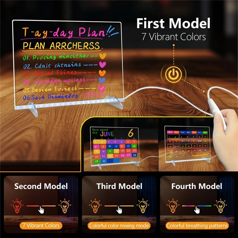 40 × 30 سم لوحة رسم للأطفال بنظام إضاءة RGB ولوحة تحكم بأزرار، لوحة كتابة قابلة للمسح من الأكريليك هدية