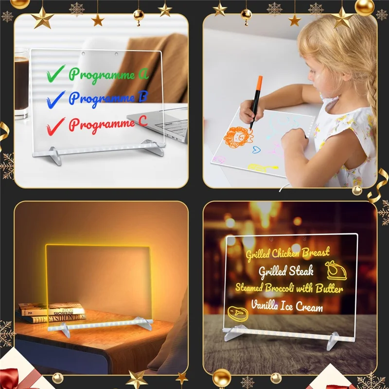 40 × 30 سم لوحة رسم للأطفال بنظام إضاءة RGB ولوحة تحكم بأزرار، لوحة كتابة قابلة للمسح من الأكريليك هدية