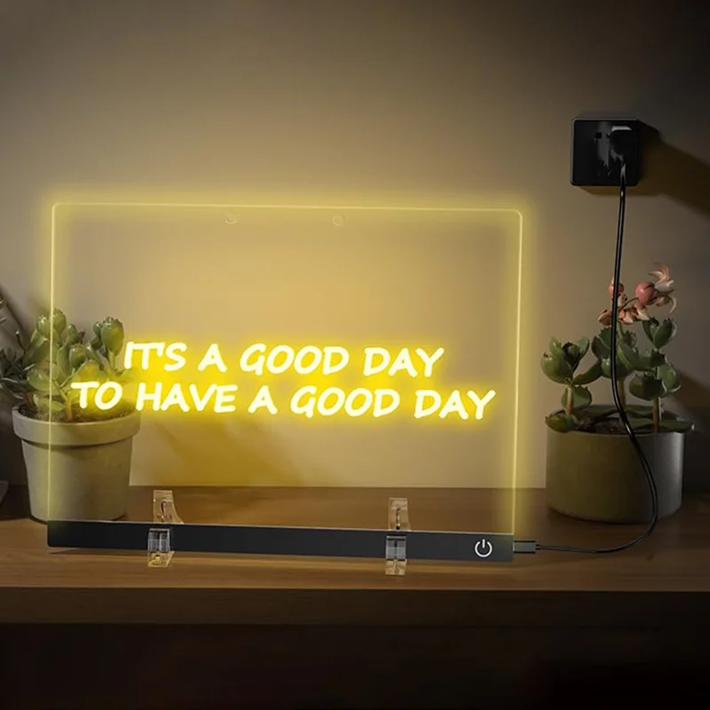 Tablero de escritura LED de 35 x 25 cm con borde negro, activado por tacto, acrílico, enchufable, para niños, con dibujo luminoso y borrable