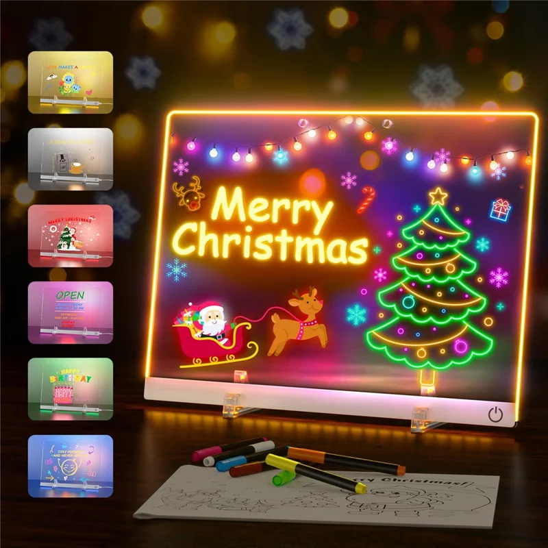 Tablero de Dibujo LED Recargable de Borrado Fácil para Niños, Borde Blanco, 30x20cm